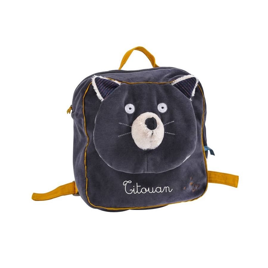 Sac a dos a broder chat gris Alphonse Les Moustaches Moulin Roty